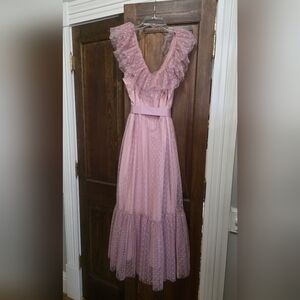 Simplee Dusty Rose Polka Dot Ruffle Dress